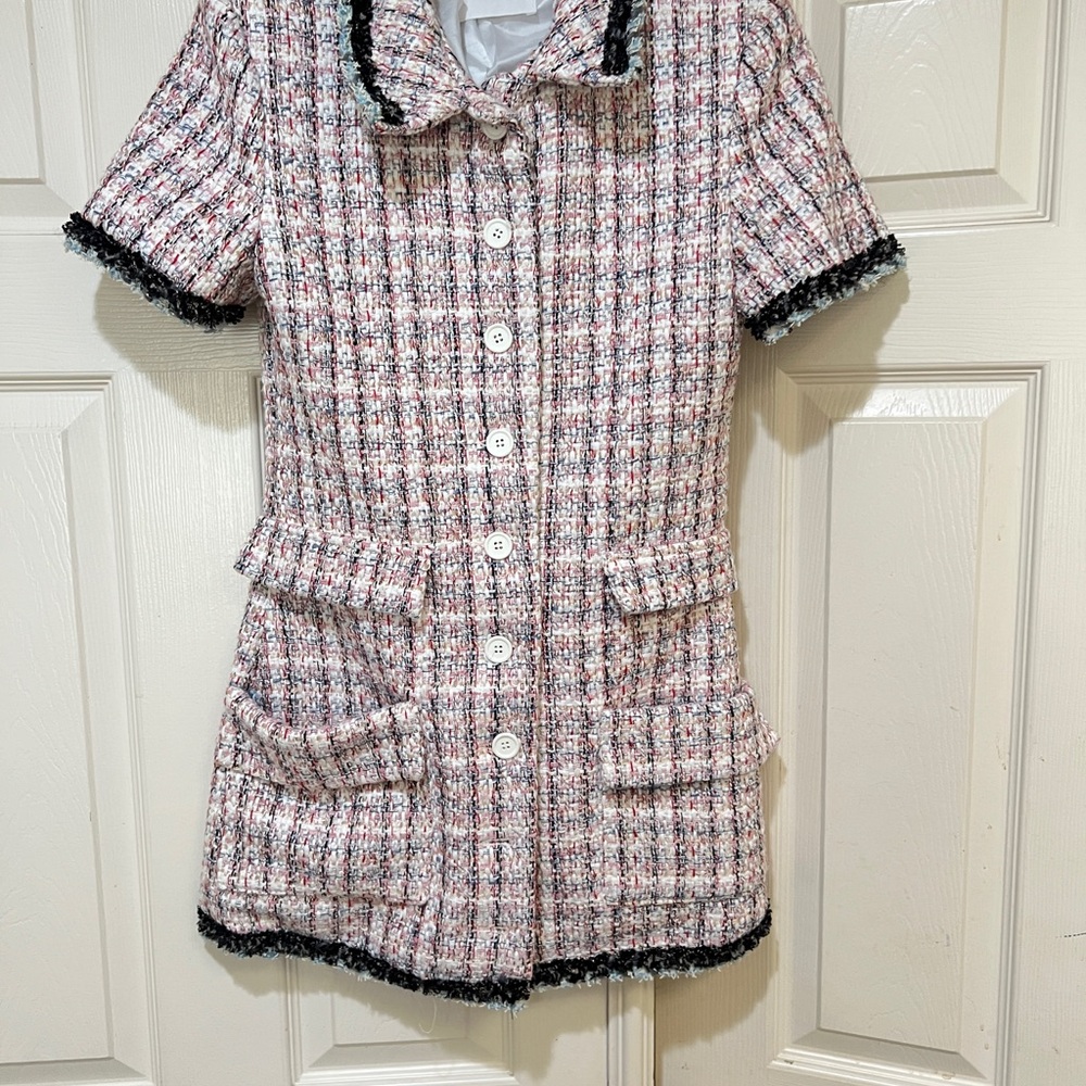 women Sz medium Enchanted Tweed mini Shirtdress quite luxury old money pockets - Picture 5 of 16